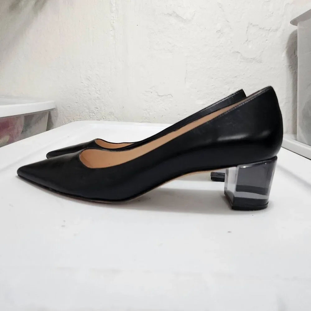 Stuart Weitzman Carole 50 pumps Black Leather Translucent Block Heel Size 11N